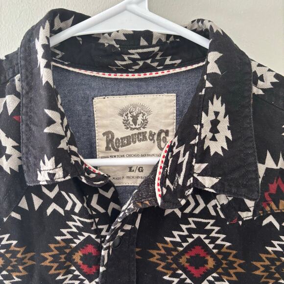 Vintage Roebuck & Co Country Western Aztec Pearl Snap Button Up Fringe Size L - Picture 2 of 7